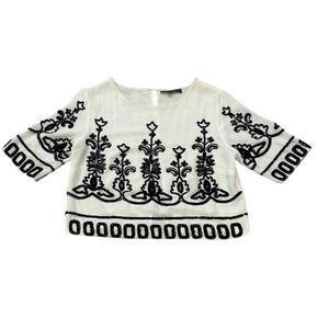 Garcia Medium White & Black Beaded & Embroidered Shortsleeve Crop Top